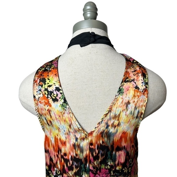 Allen B Multi Color Blurred Floral Print High Neck Sleeveless Blouse Size Small - Picture 6 of 12